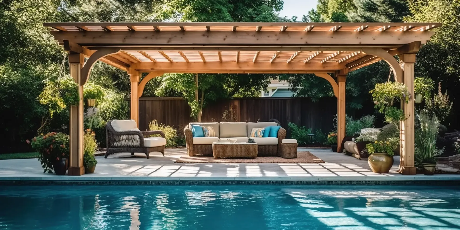 Resort-style pool with cabana and grotto in Dripping Springs, TX