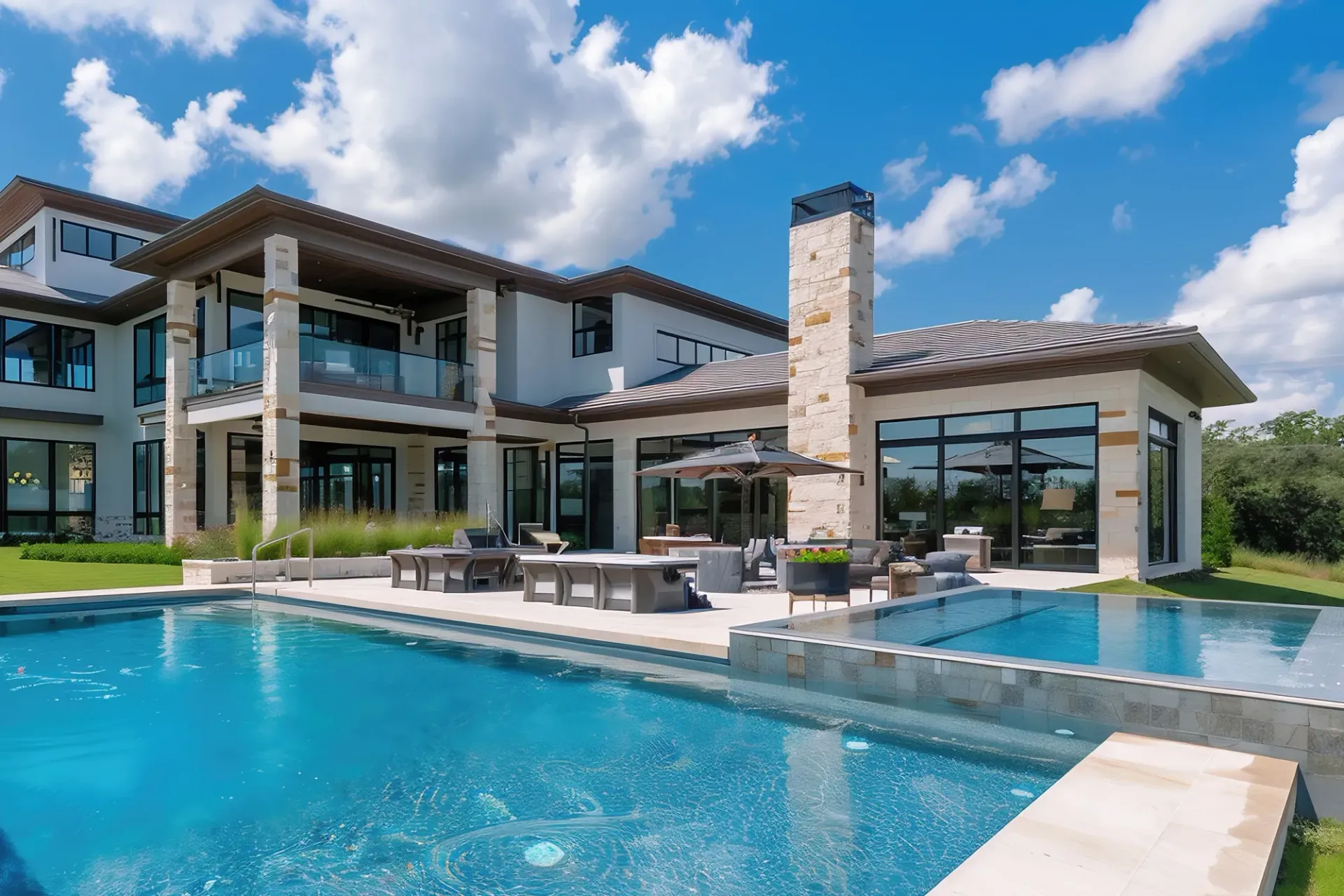 Mediterranean courtyard pool with antique stone in Lakeway, TX
